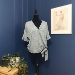 Heathered blue, soft, crossover sweater